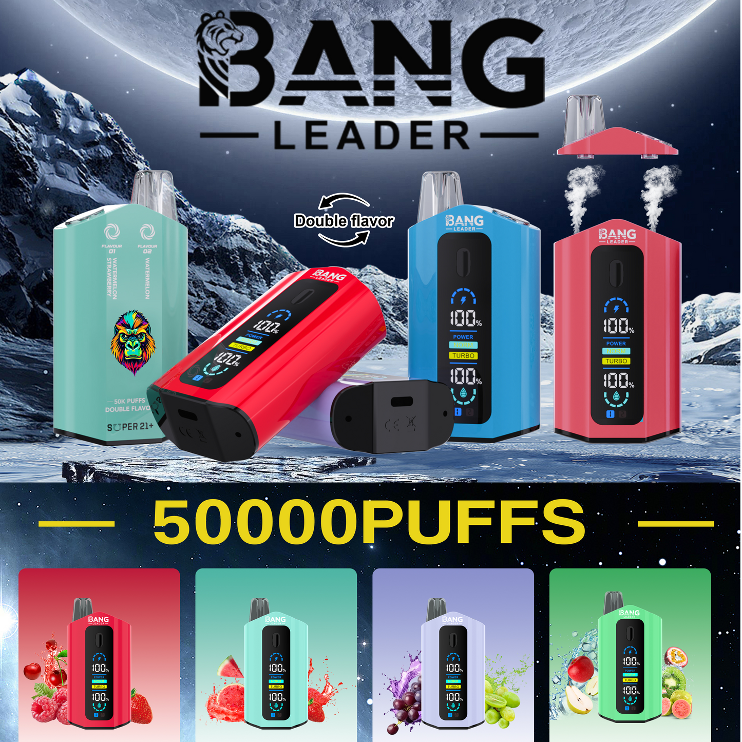 Bang Leader 50000 Puffs Disposable Vape (0%- 5% Nicotine) – Dual Pods, Unmatched Performance 650mAh battery 12 Flavors