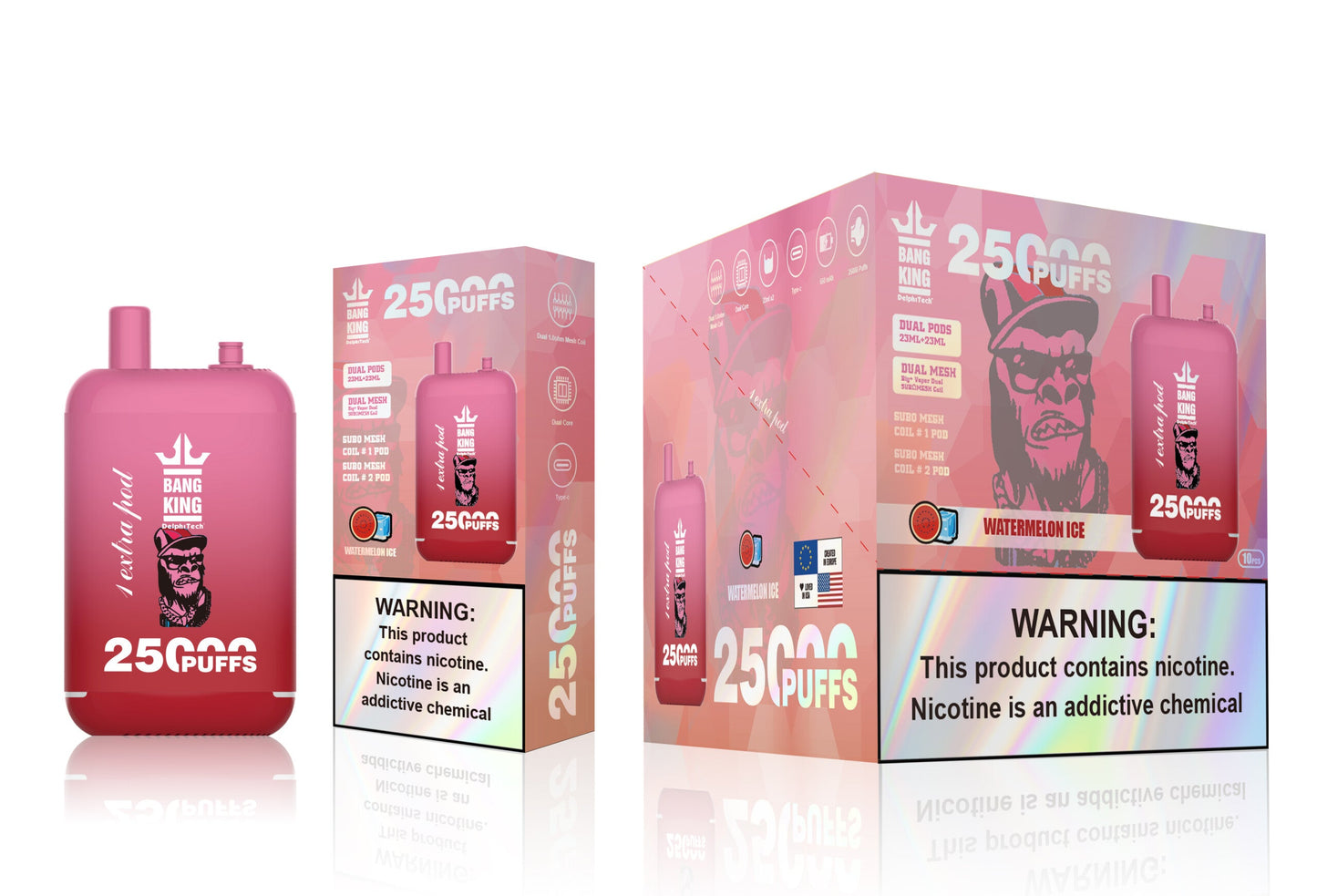 Bang King 25000 Puffs - 46mL Dual Tank (0% to 5% Nicotine) 650mAh Battery ,12 Flavors