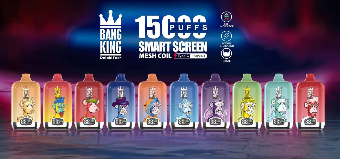 Bang King Smart screen 15000 puffs Disposable Vape 25mL (0% to 5% Nicotine) 650mAh,12 Flavors