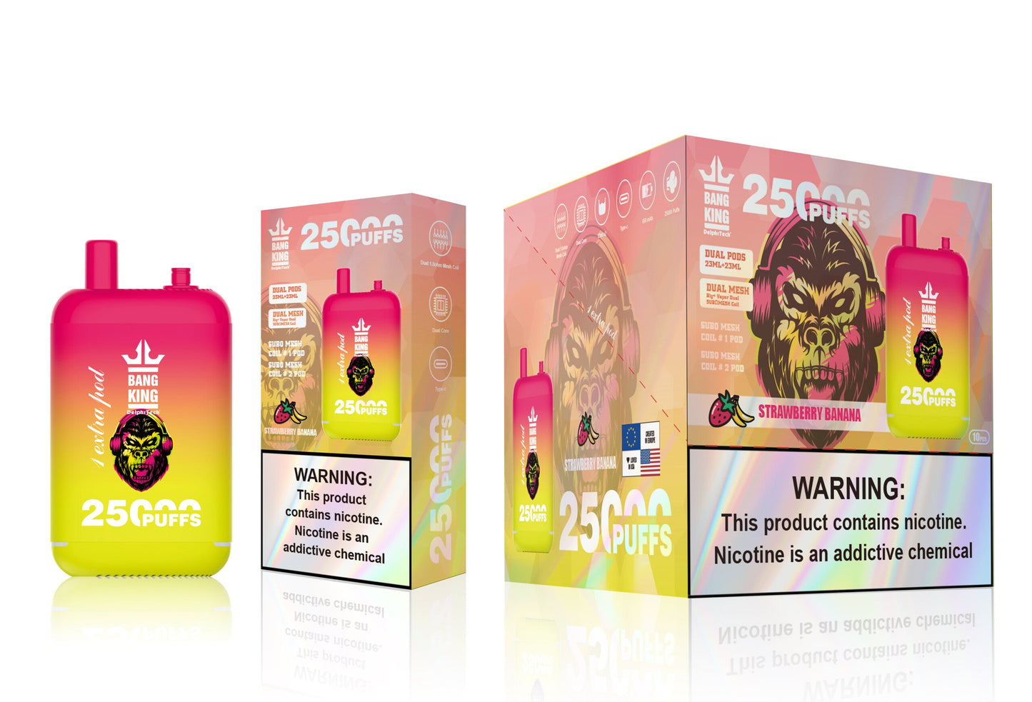 Bang King 25000 Puffs - 46mL Dual Tank (0% to 5% Nicotine) 650mAh Battery ,12 Flavors