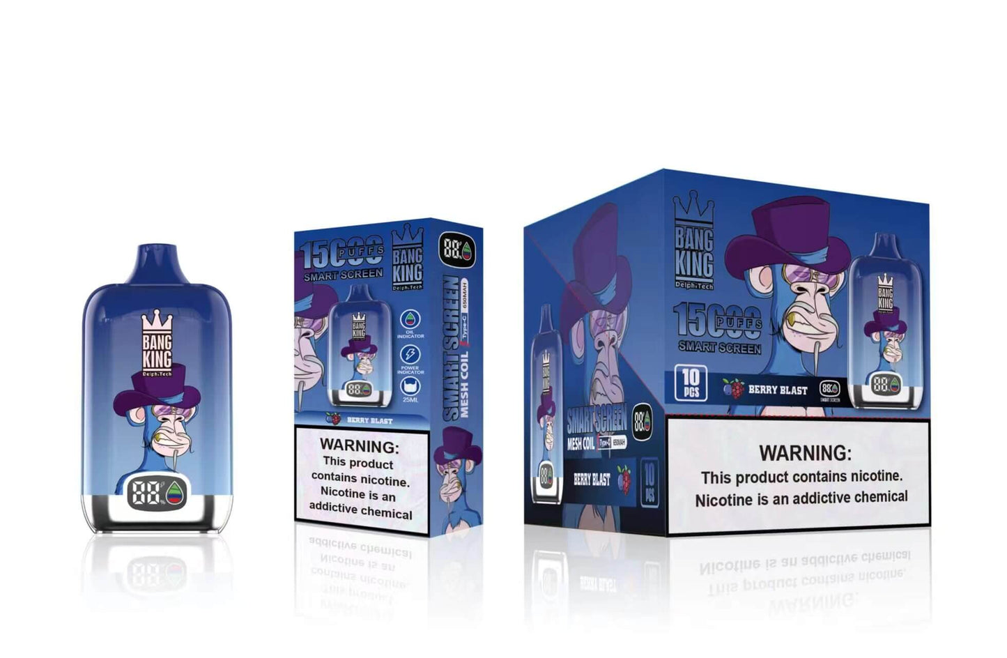 Bang King Smart screen 15000 puffs Disposable Vape 25mL (0% to 5% Nicotine) 650mAh,12 Flavors