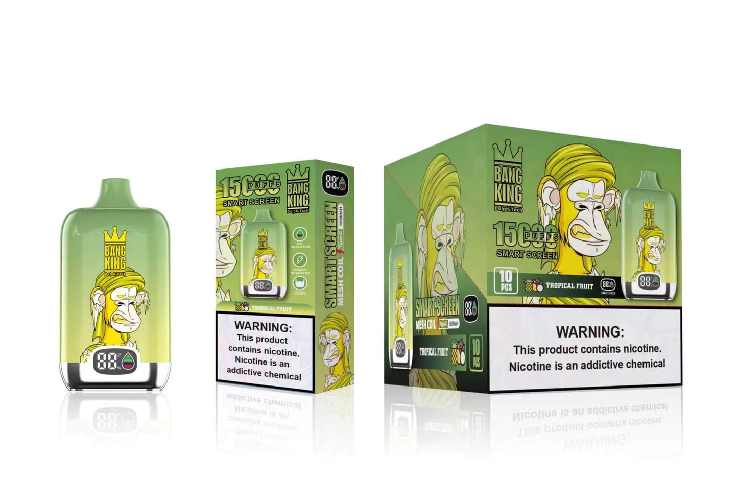 Bang King Smart screen 15000 puffs Disposable Vape 25mL (0% to 5% Nicotine) 650mAh,12 Flavors