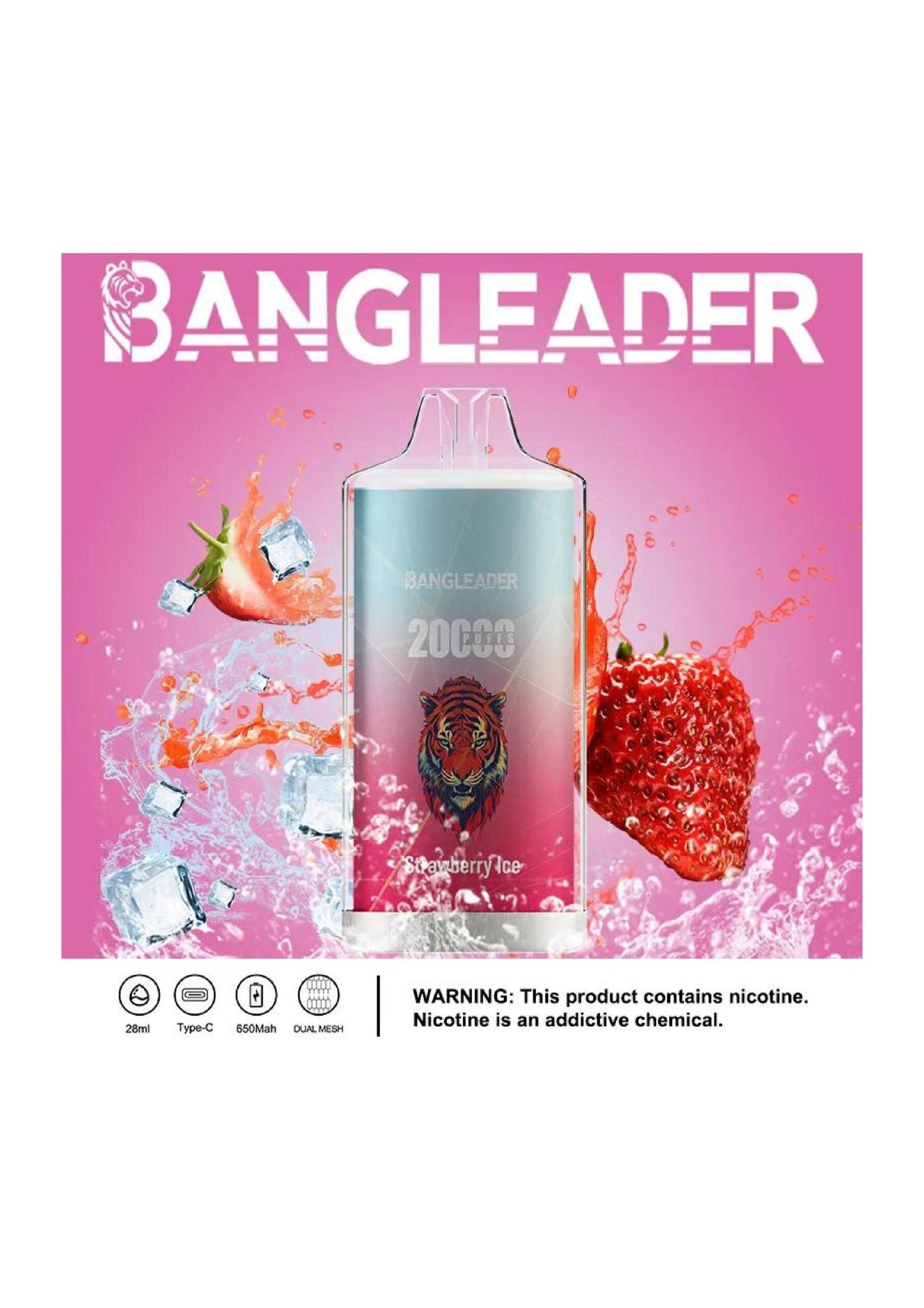 Bang Leader 20000 Puffs Disposable Vape(0% to 5% Nicotine) - 28ml E-Liquid, 650mAh Battery,Summer 12 Flavors