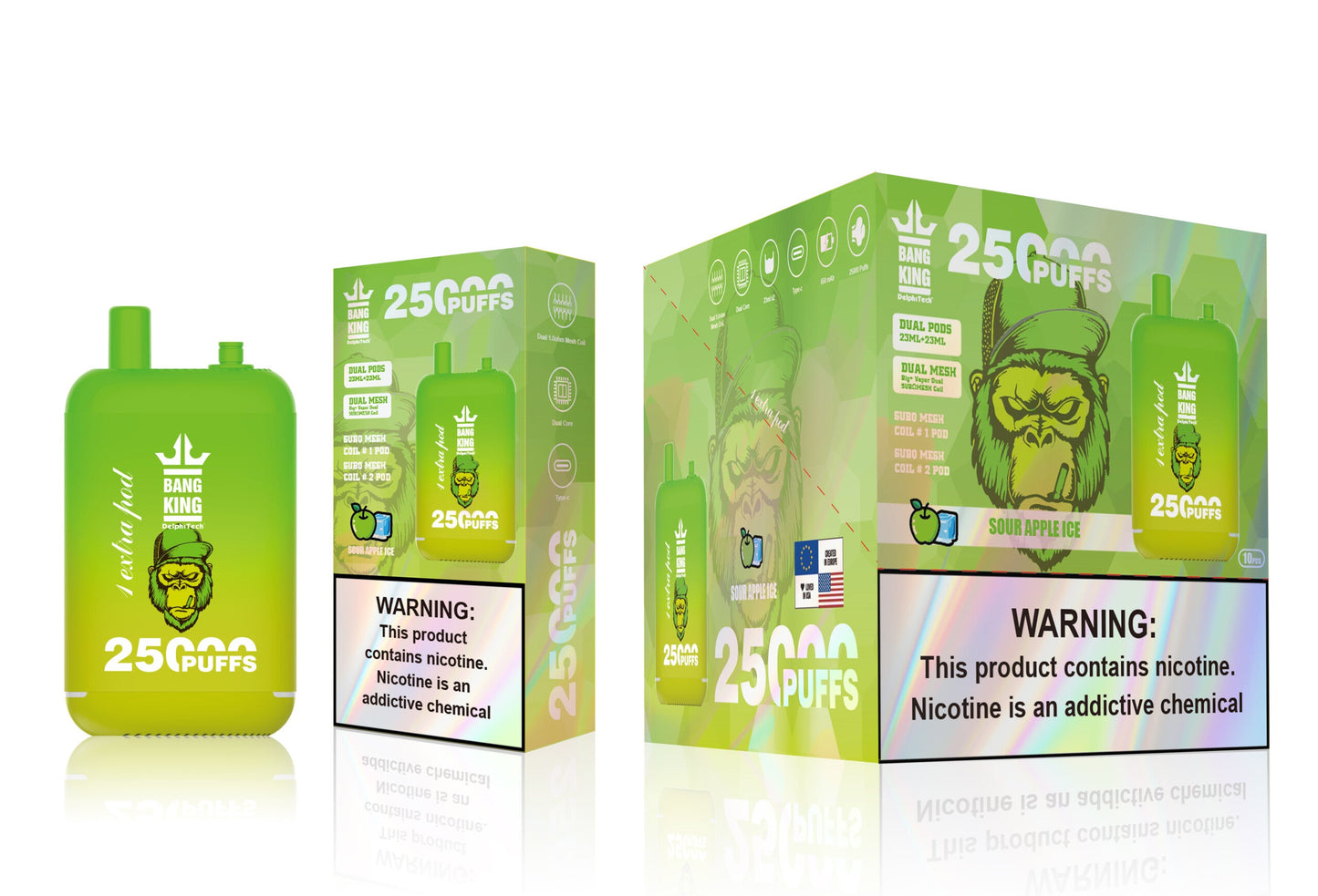 Bang King 25000 Puffs - 46mL Dual Tank (0% to 5% Nicotine) 650mAh Battery ,12 Flavors