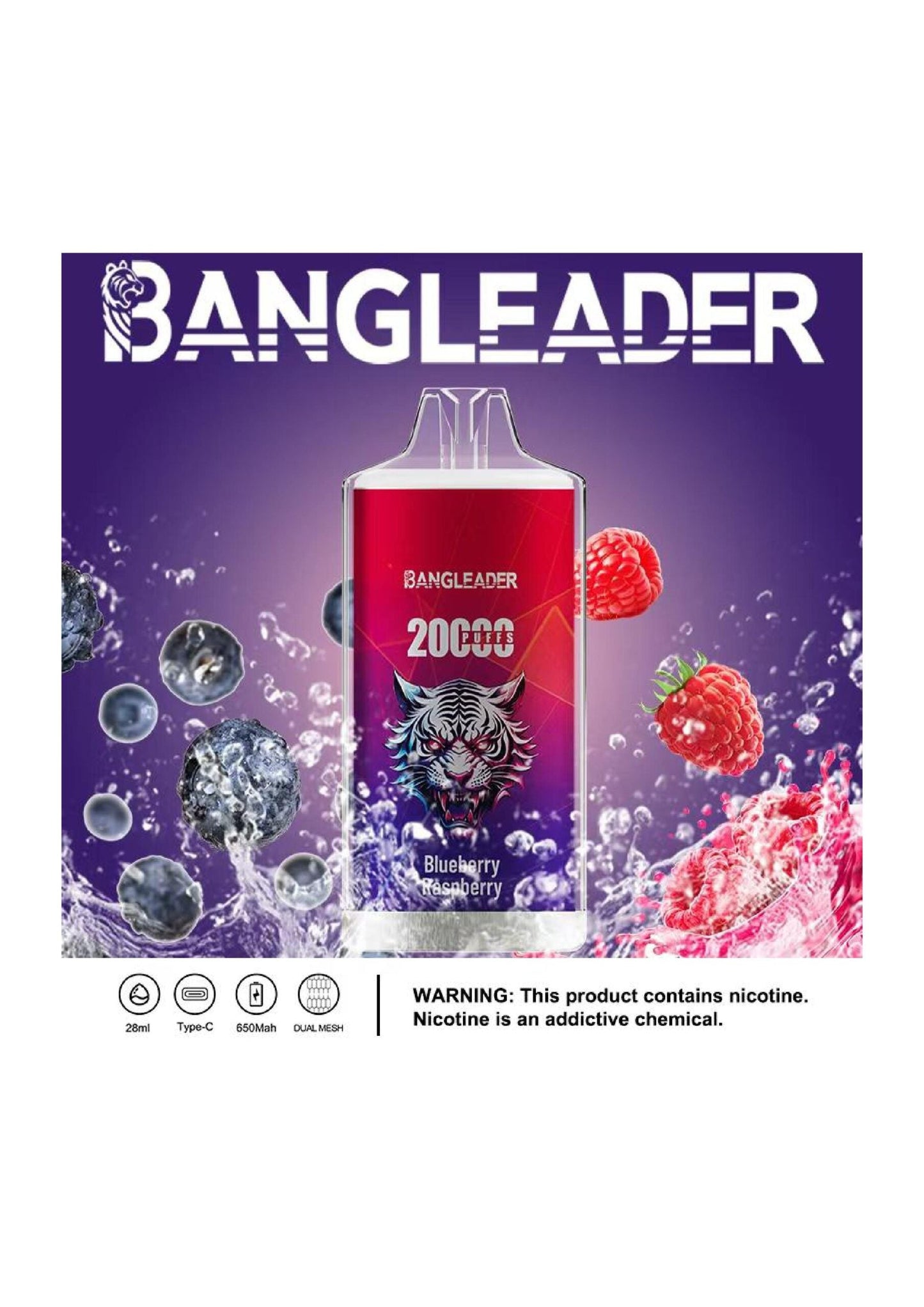 Bang Leader 20000 Puffs Disposable Vape(0% to 5% Nicotine) - 28ml E-Liquid, 650mAh Battery,Summer 12 Flavors