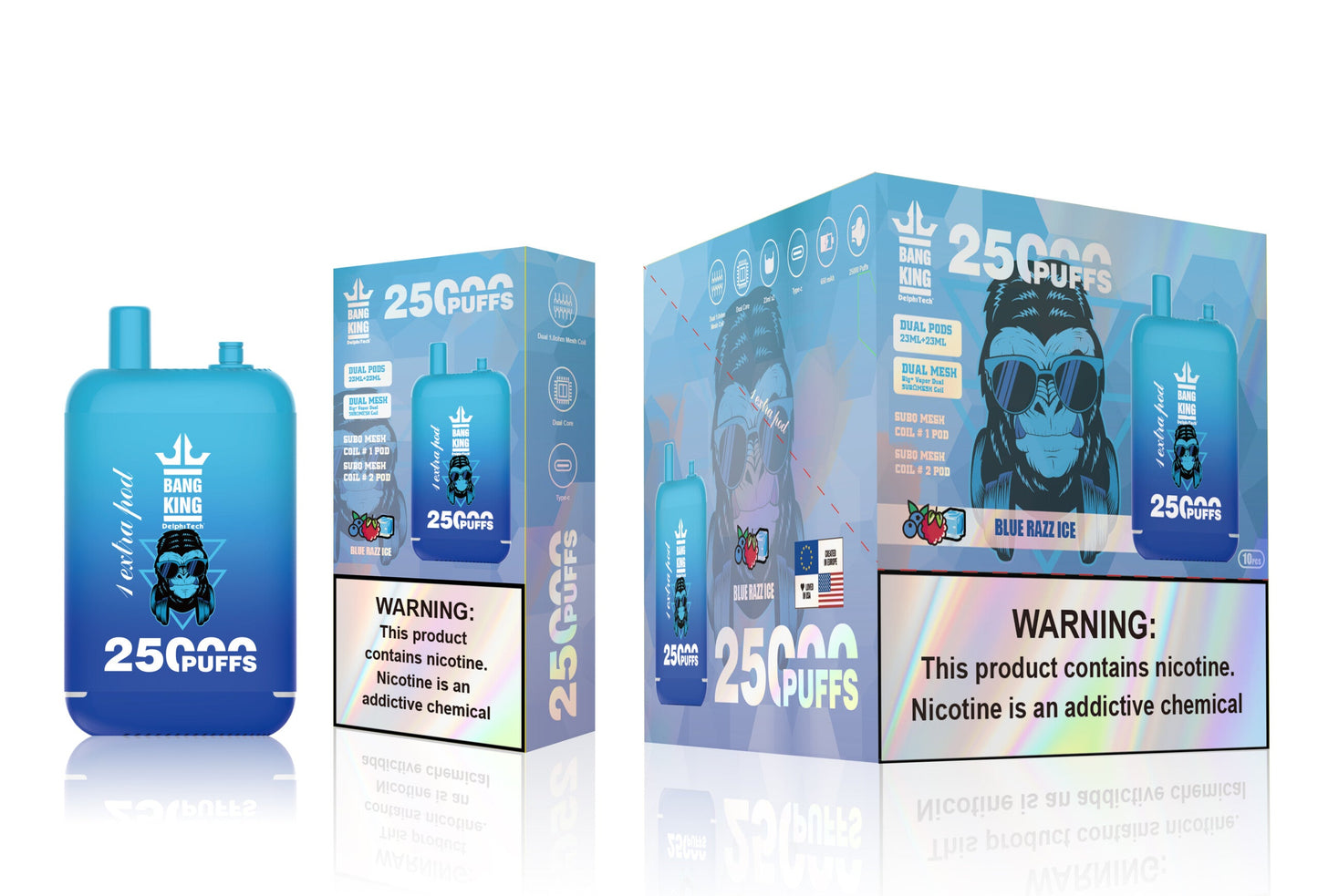 Bang King 25000 Puffs - 46mL Dual Tank (0% to 5% Nicotine) 650mAh Battery ,12 Flavors