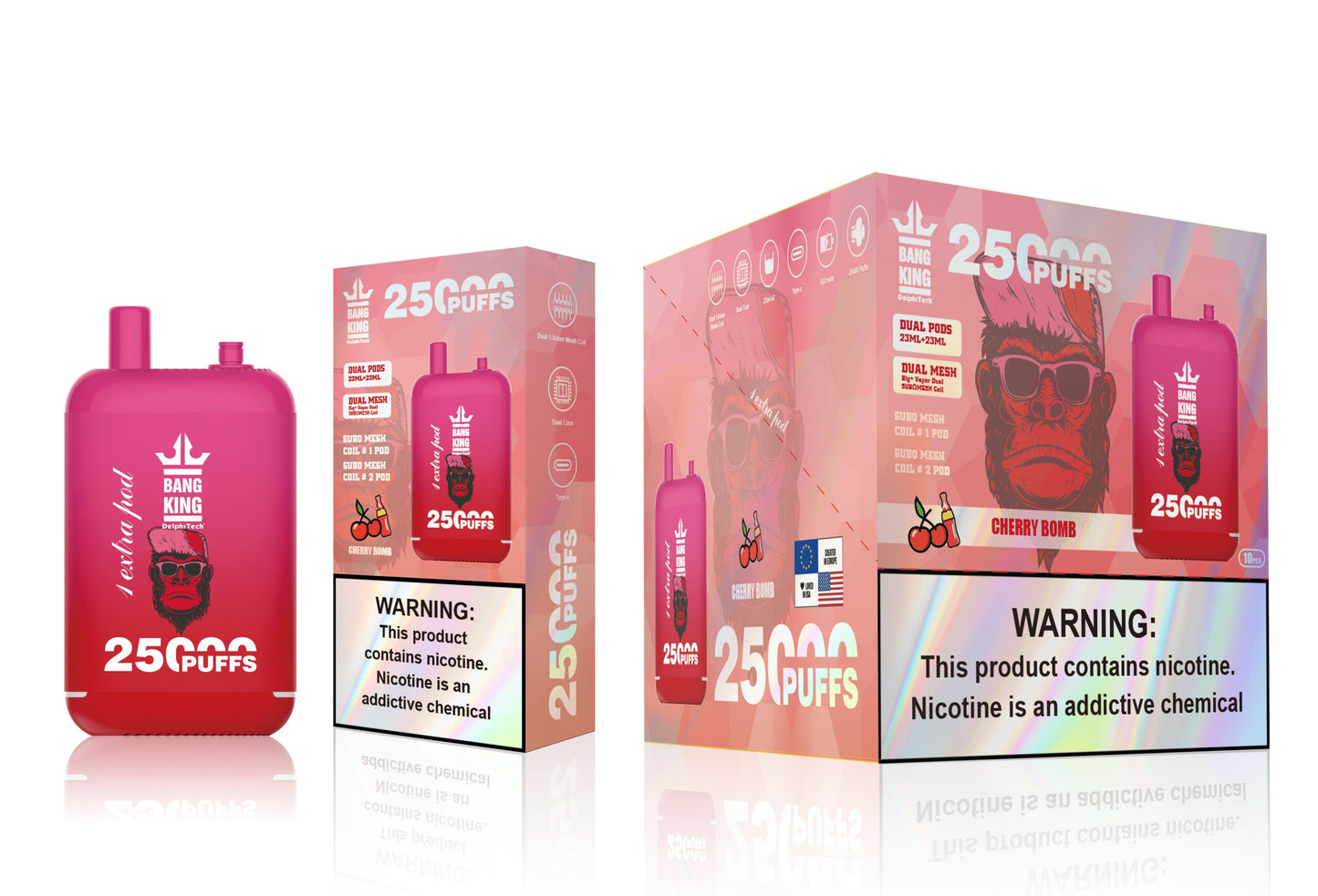 Bang King 25000 Puffs - 46mL Dual Tank (0% to 5% Nicotine) 650mAh Battery ,12 Flavors