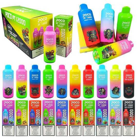 POCO PT 12000 Puffs - 22mL, 5% Nic Salt, 10 Flavors, Mesh Coil-650mAh Battery, 22ml E-liquid, Multiple Nicotine 10a Flavors