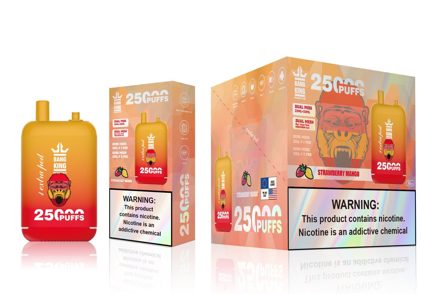 Bang King 25000 Puffs - 46mL Dual Tank (0% to 5% Nicotine) 650mAh Battery ,12 Flavors
