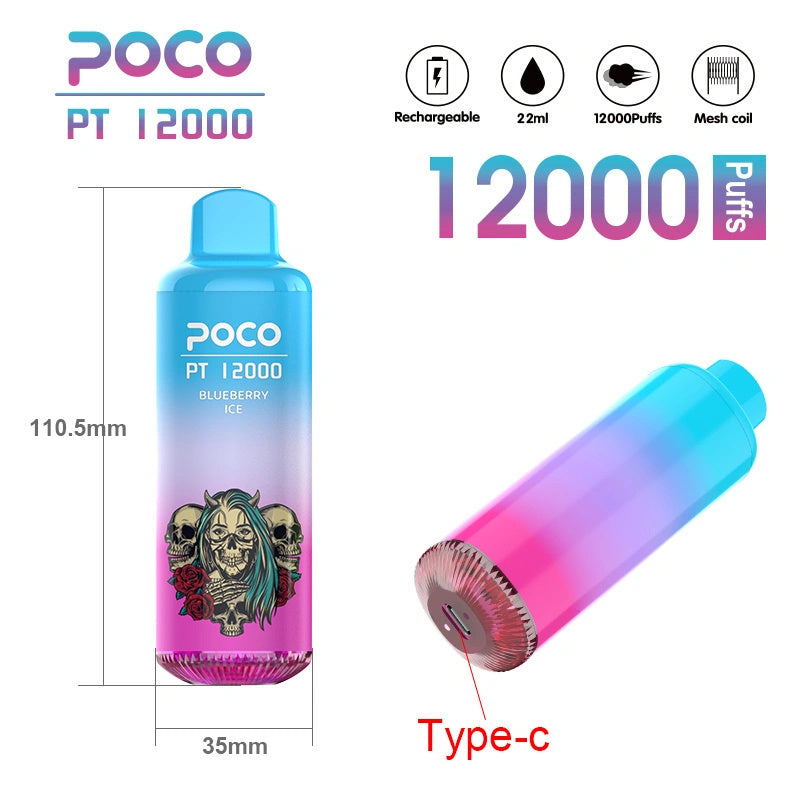 POCO PT 12000 Puffs - 22mL, 5% Nic Salt, 10 Flavors, Mesh Coil-650mAh Battery, 22ml E-liquid, Multiple Nicotine 10a Flavors