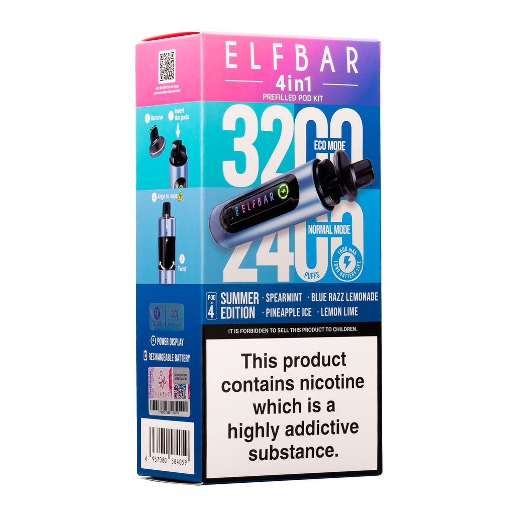 Elf Bar 3200 & 2400 Puff (4 in 1) Prefilled Pod Kit 20mg Nicotine 8ml E-Liquid Capacity 1500mAh Battery 16 Fruit Edition