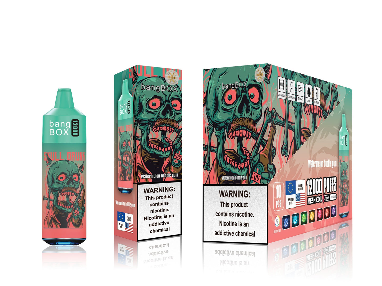 BANGBOX VAPE 12000 PUFFS/12 FLAVORS /RGB LIGHT/Battery650Mah /E-juice volume: 28ml 12flavors.