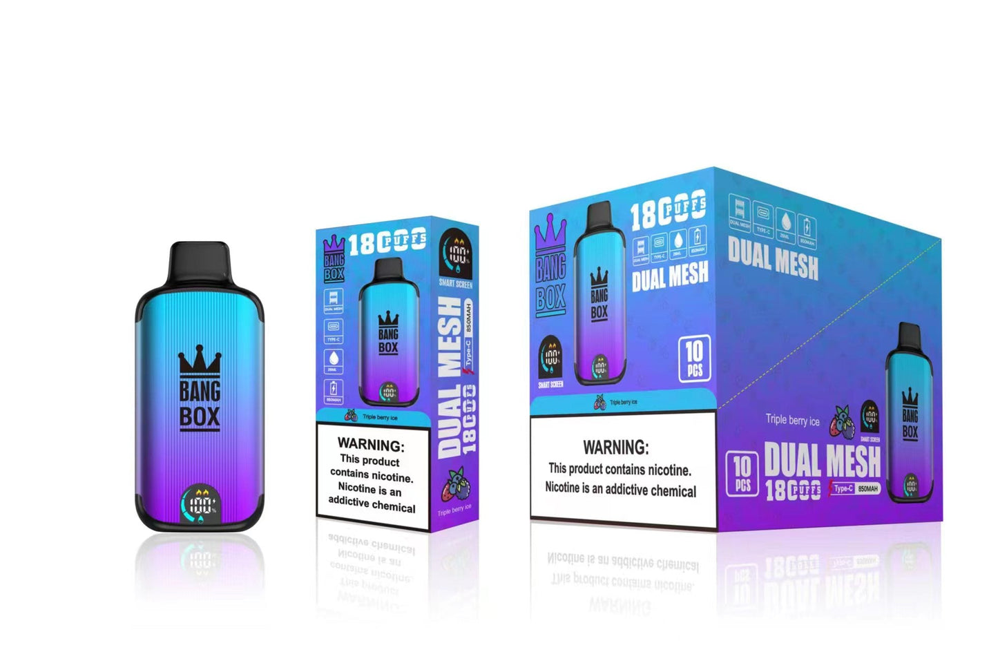 Bangbox 18000 Puffs Smart Screen Disposable E Cigarettes Vape Dual Mesh Coil Led display 26ml 850MAH 12Flavors