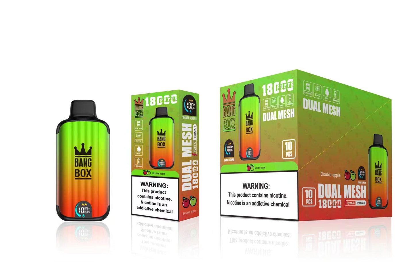 Bangbox 18000 Puffs Smart Screen Disposable E Cigarettes Vape Dual Mesh Coil Led display 26ml 850MAH 12Flavors