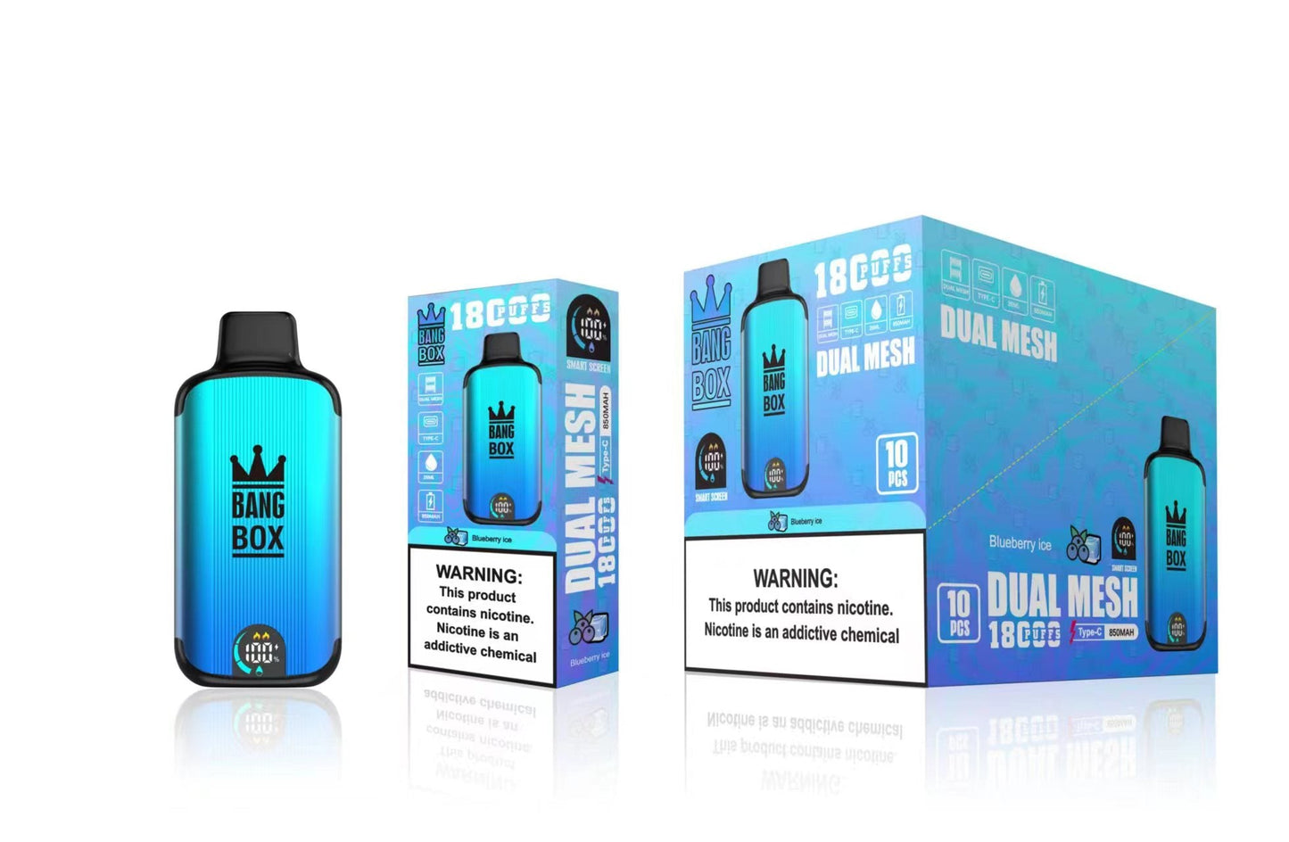 Bangbox 18000 Puffs Smart Screen Disposable E Cigarettes Vape Dual Mesh Coil Led display 26ml 850MAH 12Flavors