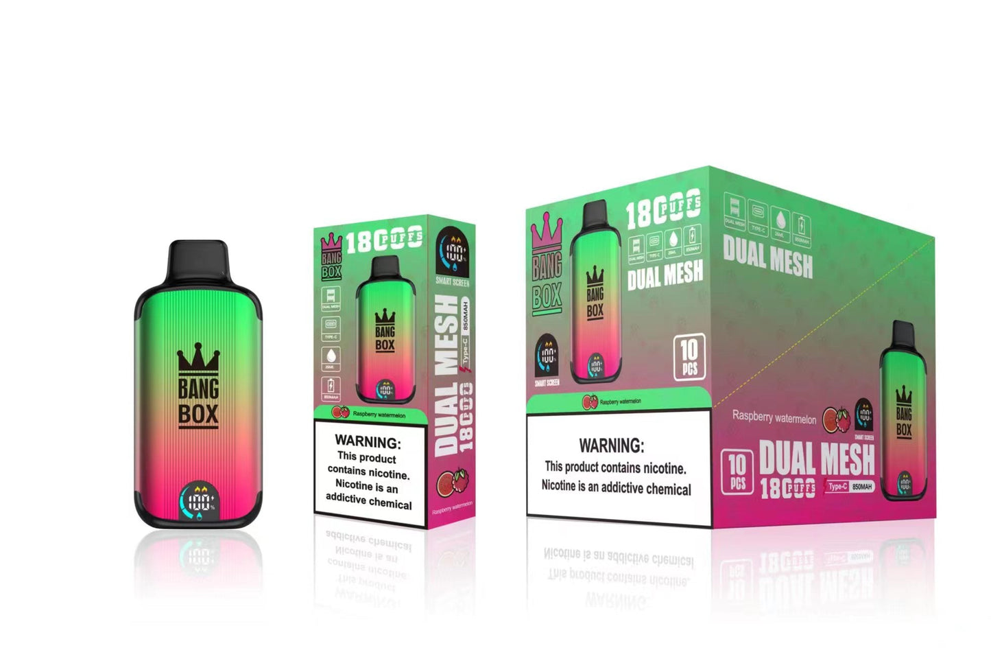 Bangbox 18000 Puffs Smart Screen Disposable E Cigarettes Vape Dual Mesh Coil Led display 26ml 850MAH 12Flavors