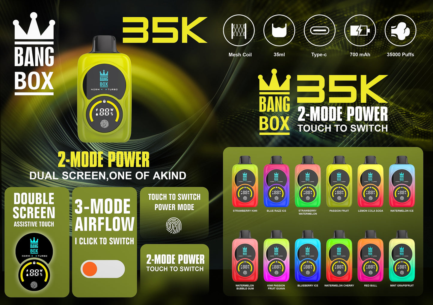 Bang Box 35000 Puffs Disposable Vape - 35ml E-Liquid, 700mAh Disposable Vape 12 Flavors