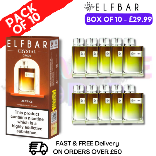 Elf Bar Crystal 600puff - ALPS ICE Box of 10 (2% Nicotine)350mah Battery capacity
