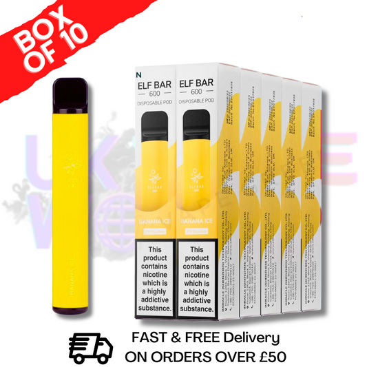 Elf Bar 600puff Banana Ice Box of 10 (2% Nicotine)550mah Battery capacity