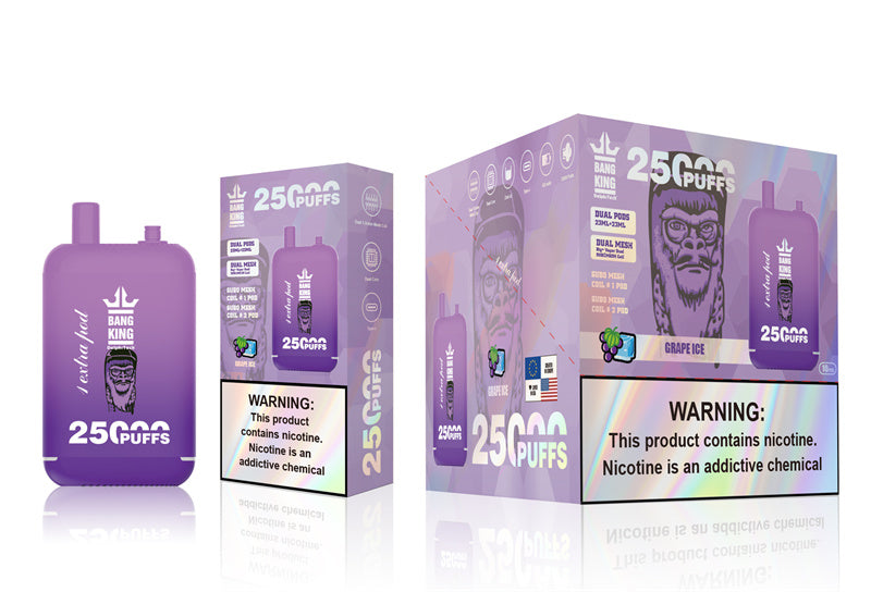 Bang King 25000 Puffs - 46mL Dual Tank (0% to 5% Nicotine) 650mAh Battery ,12 Flavors