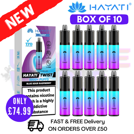 Blue Sour Raspberry Hayati Twist 5000 Puff 5K Box Of 10