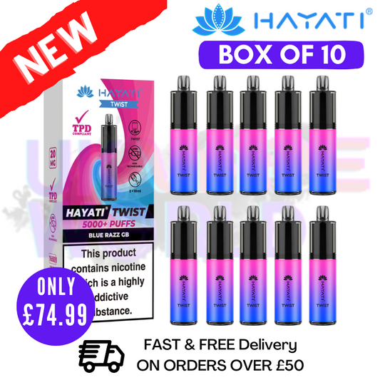 Blue Razz Gummy Bear Hayati Twist 5000 Puff 5K Box Of 10