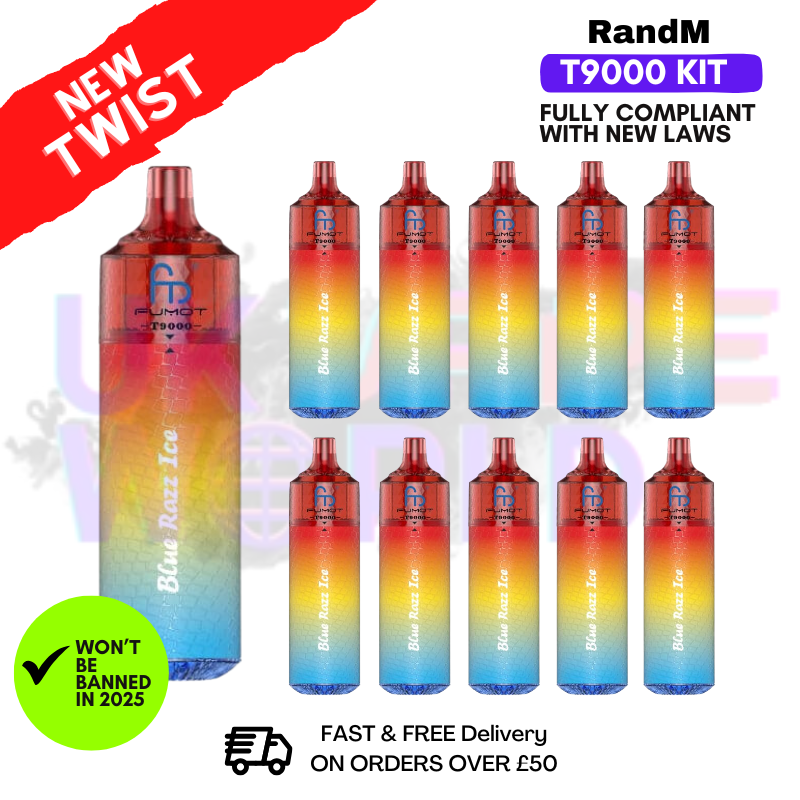 Blue Razz ICE Randm T9000 Puffs Box Of 10