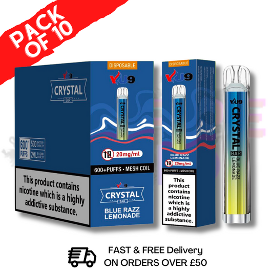 Blue Razz Lemonade Crystal Bar Puffs 600 VU9 Box Of 10