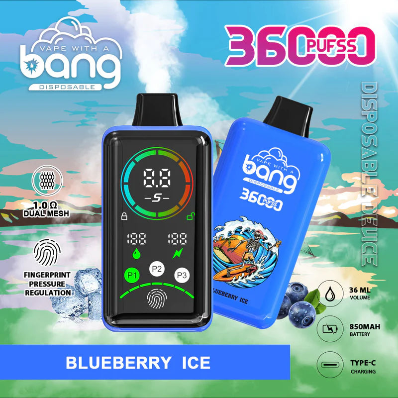 Bang 36000 Power Disposable Vape – 850mAh Battery, 36mL E-Liquid, 0% to 5% Nicotine Options 12 Flavors
