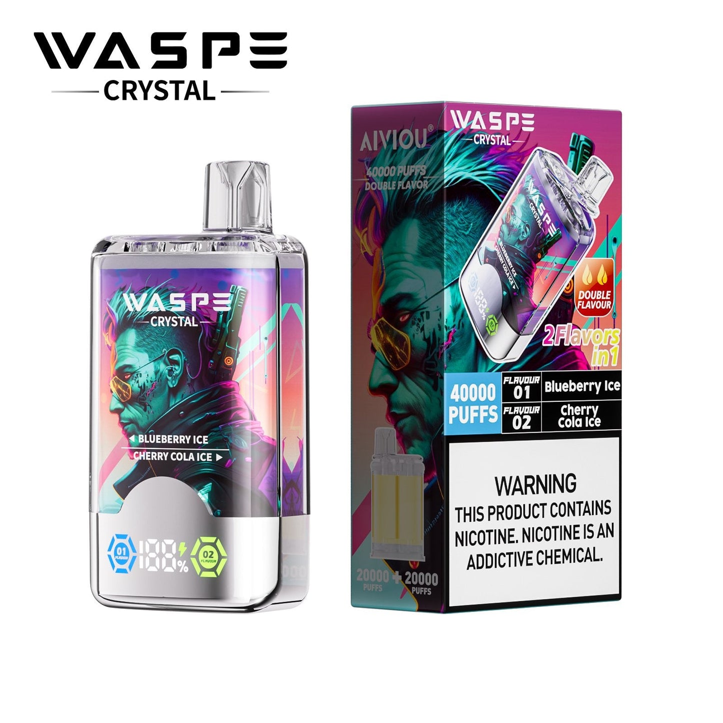 Waspe Crystal 40K Puffs Disposable Vape – Dual Flavors,Dual Mesh Coils,Smart LED Display