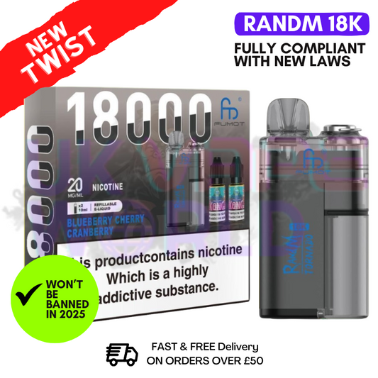 Blueberry Cherry Cranberry RandM Tornado 18K 18000 Puff Vape Kit