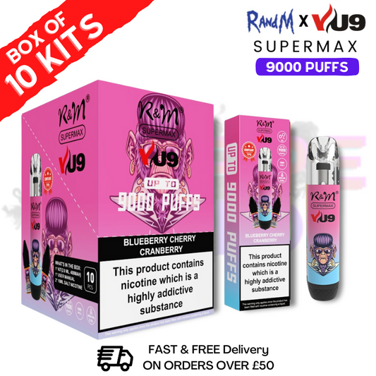 Blueberry Cherry Cranberry RandM 9K SuperMAX 9000 Puff Bar R and M Pack Of 10