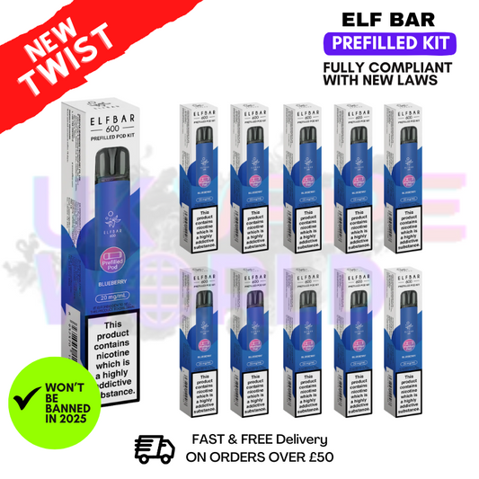 Elf Bar Blueberry 600 Puff Box of 10 (New) 2% Nicotine 550mah Battery capacity