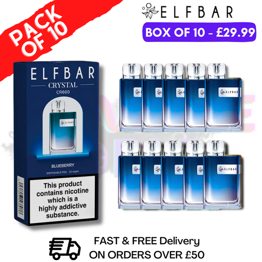 Elf Bar Crystal 600puff - Blueberry Box of 10 (2% Nicotine)350mah Battery capacity