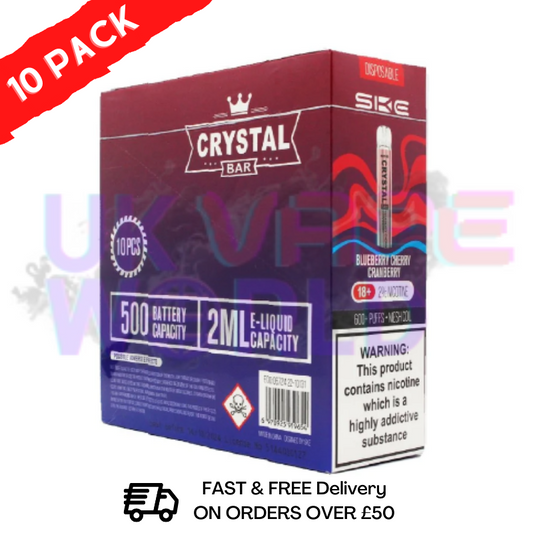 Blueberry Raspberry - Crystal Bar Puffs 600 SKE Box Of 10 - £26.99