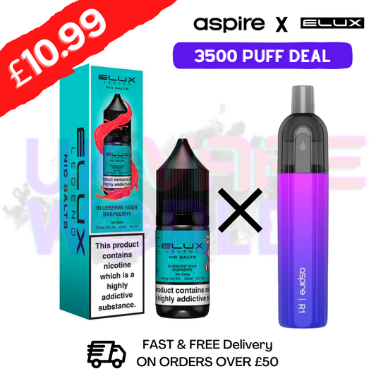 Blueberry SOUR Raspberry ELUX LEGEND Salt 3500puff x Aspire Disposble Kit