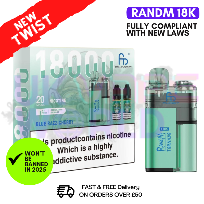 Blue Razz Cherry RandM Tornado 18K 18000 Puff Vape Kit