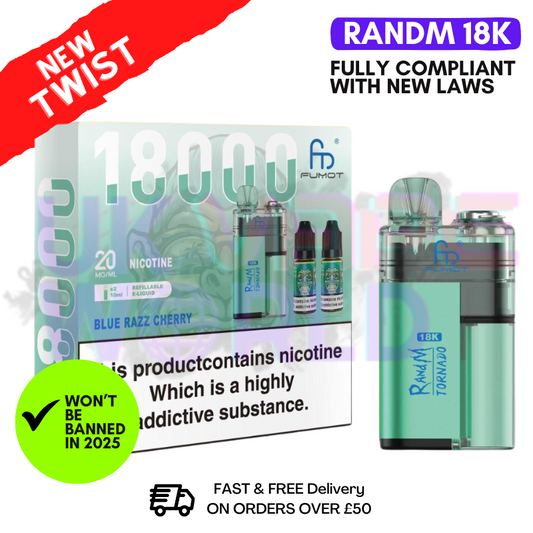 Blue Razz Cherry RandM Tornado 18K 18000 Puff Vape Kit