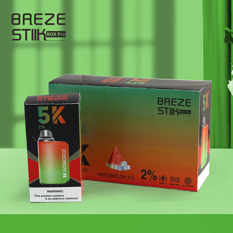 Breze Stiik Box Pro 5000 Puffs Vape Disposable 950mah Rechargeable Battery Pen Electronic Cigarettes Puff 5k 2% 5% 12ml Prefilled Pod Mesh Coil Adjustable Airflow