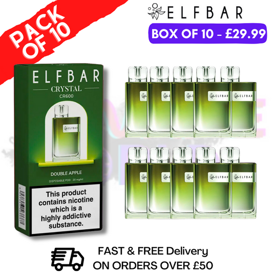 Elf Bar Crystal 600puff - Double Apple Box of 10 (2% Nicotine)350mah Battery capacity
