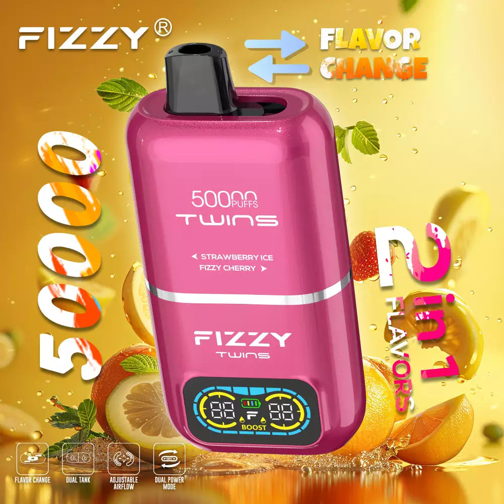 Fizzy Twins 50000 Puffs Dual Tank Double Flavor 12 Colors 2% 5% Low Nicotine Bulk Buy Rechargeable Disposable Vapes Pen Wholesale