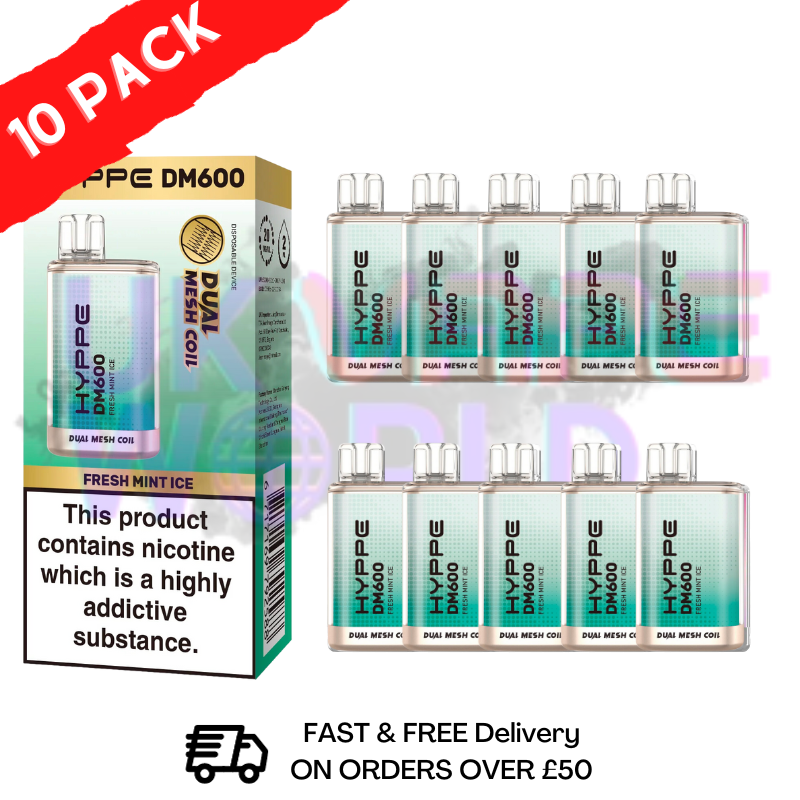 Fresh Mint Ice HYPPE BAR Puffs 600 Pack Of 10 Disposable Bars