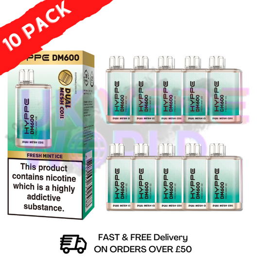 Fresh Mint Ice HYPPE BAR Puffs 600 Pack Of 10 Disposable Bars