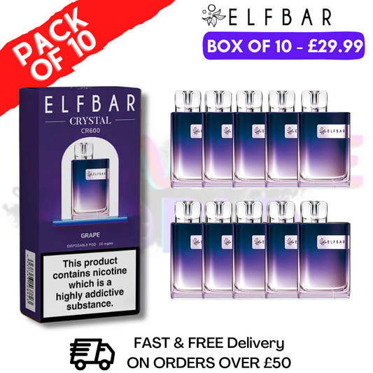 Elf Bar Crystal 600puff - Grape Box of 10