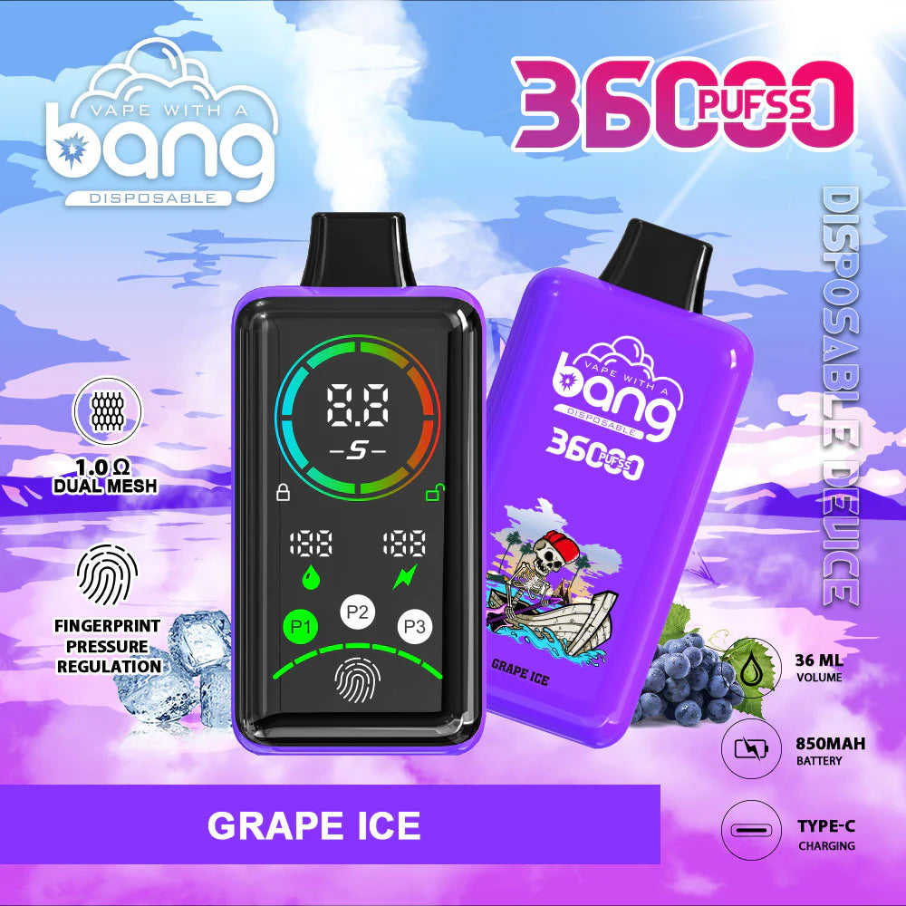 Bang 36000 Power Disposable Vape – 850mAh Battery, 36mL E-Liquid, 0% to 5% Nicotine Options 12 Flavors