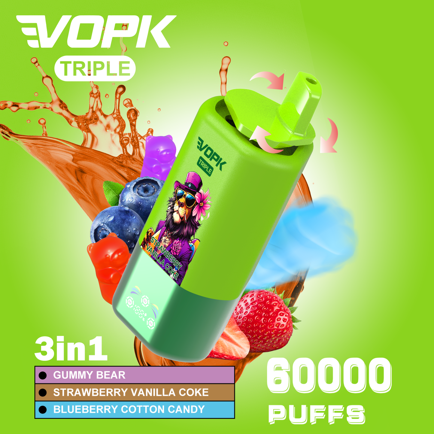 Vopk Triple 60000 60k Puffs 3 in 1 Flavors Disposable Vape with Smart Screen