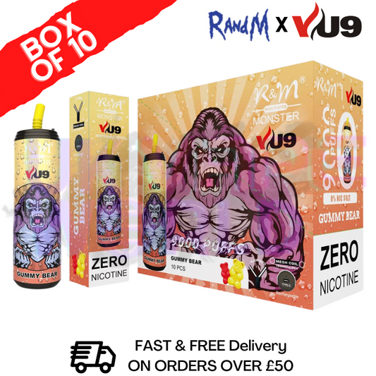 Gummy Bear 9K Monster 9000 Puff 0MG NIC PACK OF 10 BAR