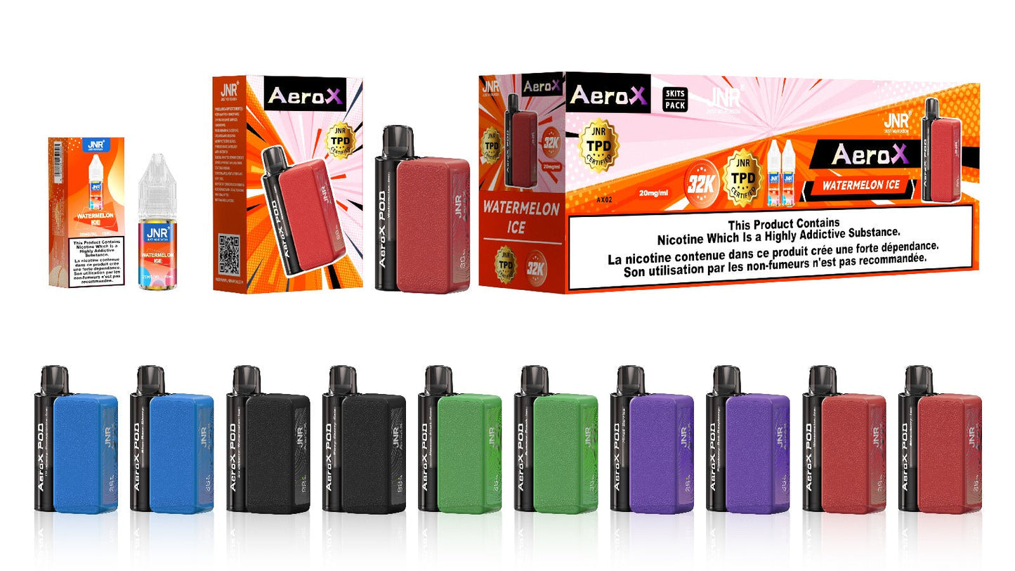 JNR Aero X 32000 puffs bar 20mg nicotine (Box of 10) 10 Flavors