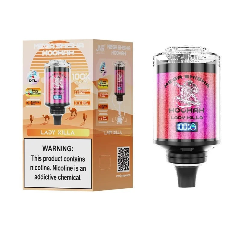 JNR Mega Shisha Hookah 100K Disposable Vape-a 60ml E-liquid, Multiple Nicotine 12 Flavors