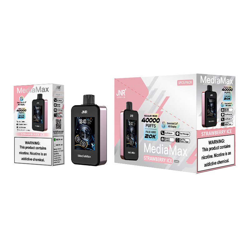 Jnr Media Max 40000 Puffs 40k Bluetooth Display Touchscreen Smart Phone Disposable Vape Electronic Cigarette-1000mAh Battery, 21ml E-liquid, Multiple Nicotine 10 Flavors